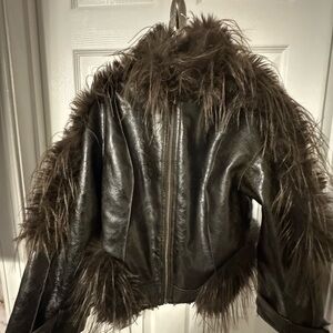 AKIRA Dark Brown Faux Fur Leather Jacket